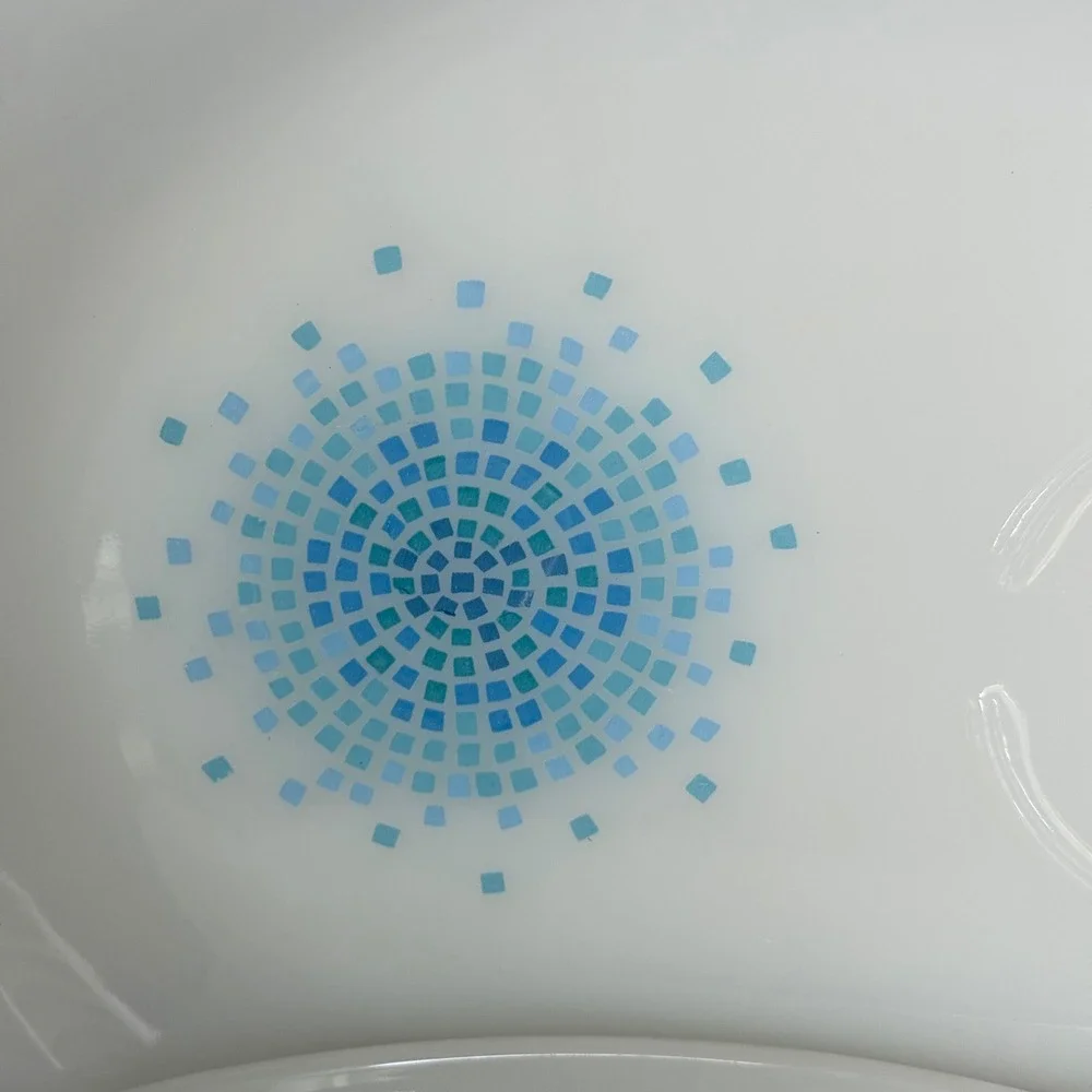 Vtg. Fire-King Blue Star Mosaic Milk Glass Snack Plates Set of 4 Anchor Hocking